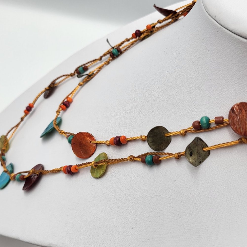 Multi-Coloured String and Shell Necklace - Picture 7 of 9